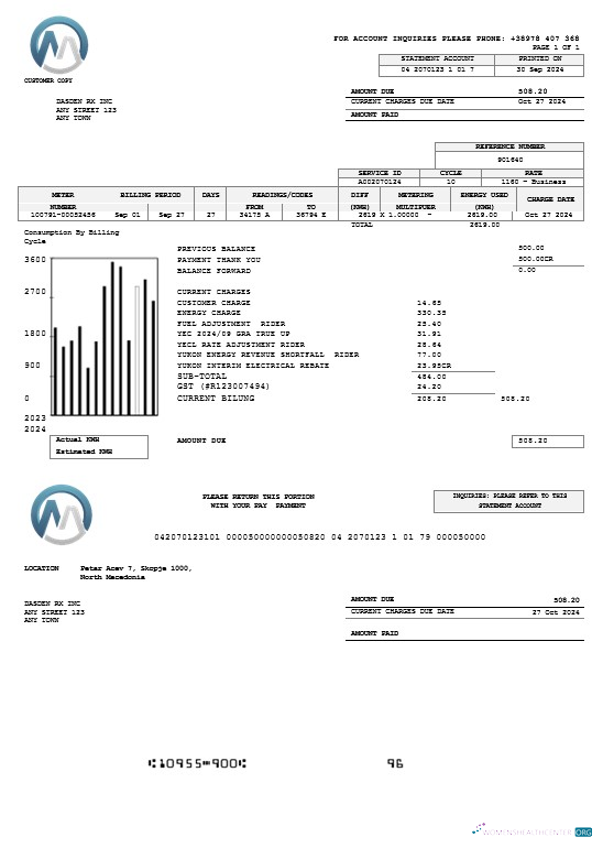 Download Macedonia MGI Energetika business utility bill Word and PDF template Photoshop template
